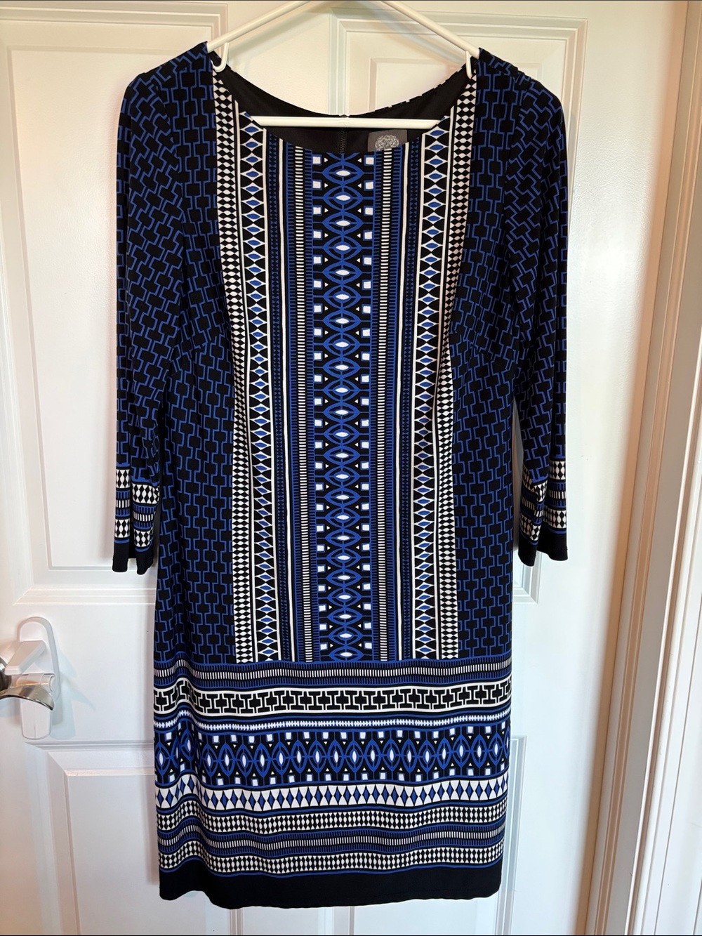 Vince Camuto Blue and White Geometric Midi Dress